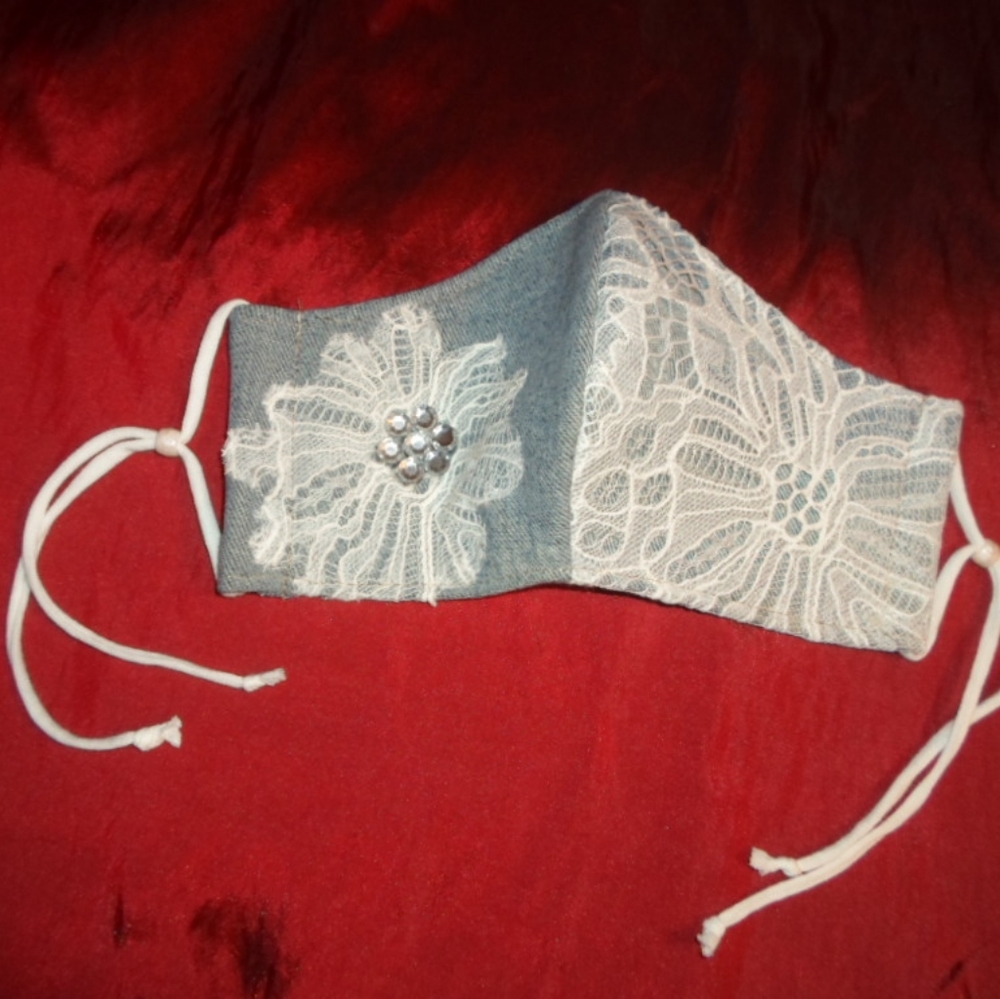 Denim & vintage re-embroidered lace face mask